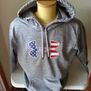 Gray Hoodie Red White Blue Logo 